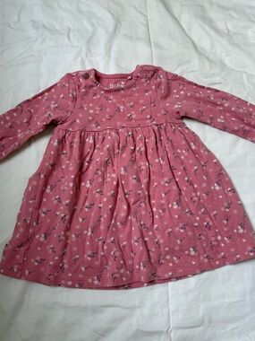 Baby Pink Floral Long-Sleeve Casual Dress for Girls